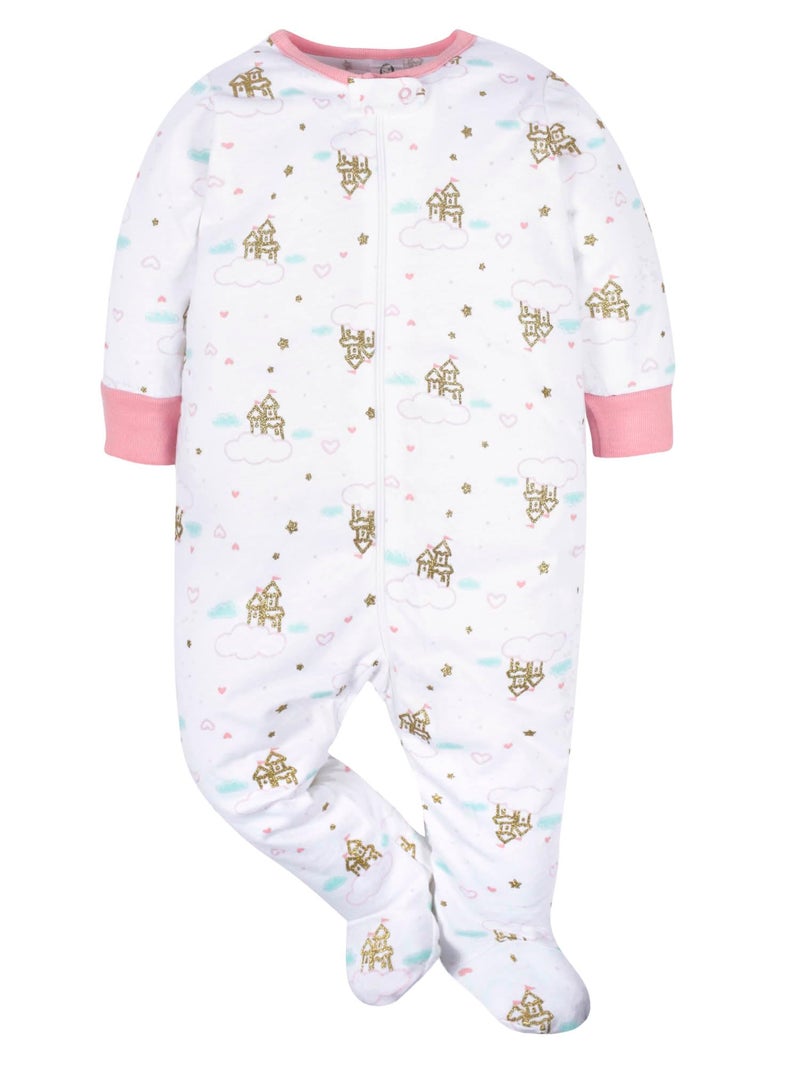 Gerber Baby Girls 4 Pack Sleep 'N Play Footie, Castle, Newborn - Image 3