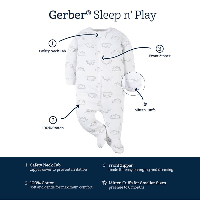 Gerber Baby Girls 4 Pack Sleep 'N Play Footie, Castle, Newborn - Image 5