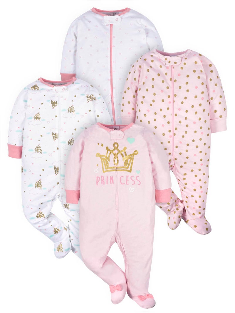 Gerber Baby Girls 4 Pack Sleep 'N Play Footie, Castle, Newborn - Image 1
