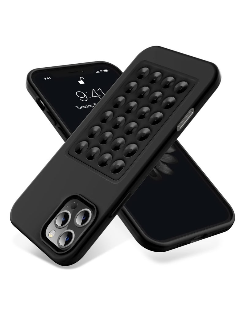 جراب هاتف من السيليكون الناعم مع قاعدة شفط وحامل حماية كاملة ضد الصدمات لهاتف iPhone 16 Pro Max (أسود)