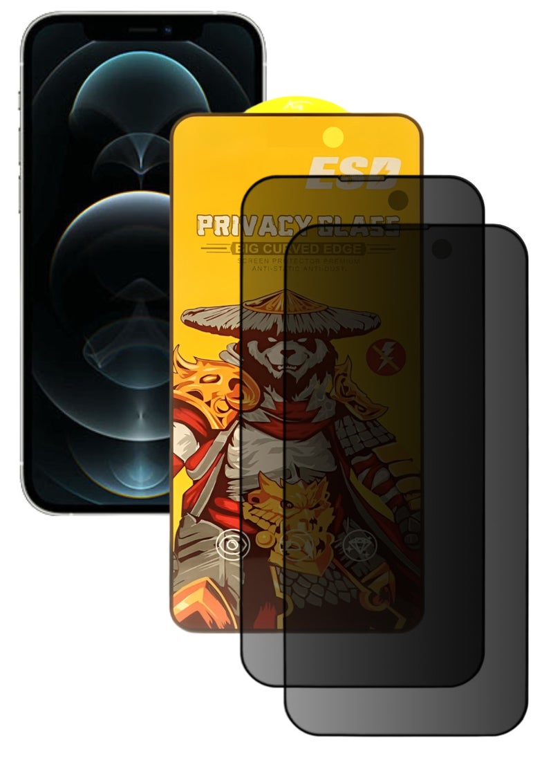 ESD 2 Pieces Tempered Dustproof Privacy Glass Screen Protector Compatible For iPhone 12 Pro Max - Image 1