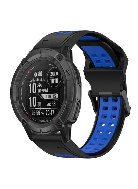 Replacement Strap For Garmin Instinct 2X Solar 26mm Two-Color Reverse Buckle Silicone Watch Band Black+Blue