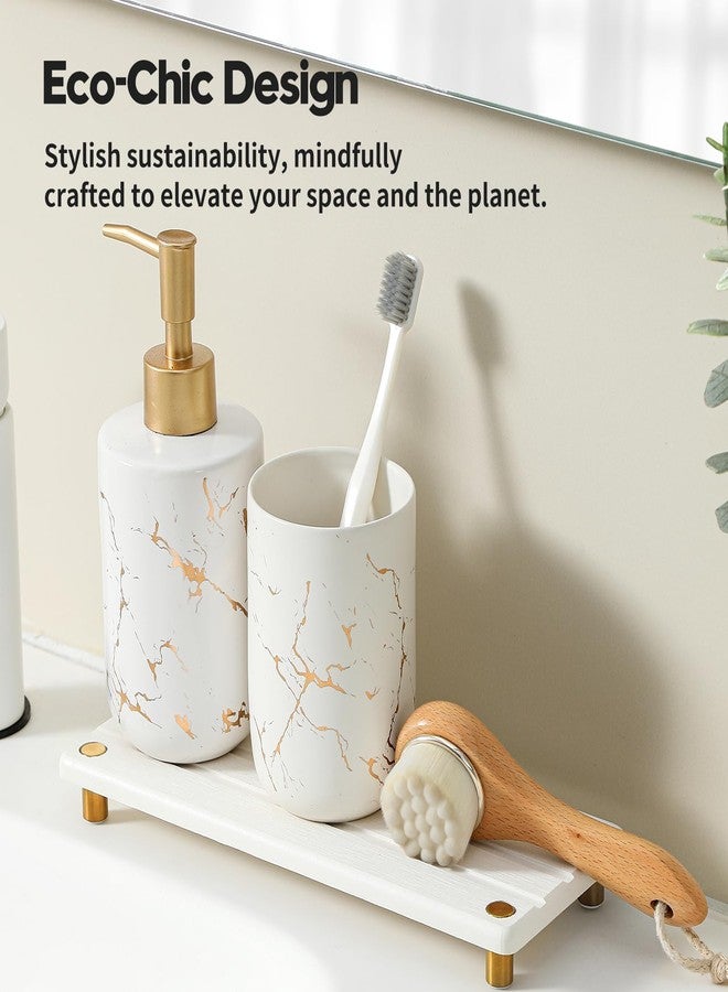 Razborci Instant Dry Sink Caddy Kitchen Sink Organizer, Quick Drying Diatomaceous Earth Stone Sink Tray Sponge Holder Soap Dish, Bathroom Countertop Vanity Dispenser Toothbrush, Gold White, 10" x 4" - Image 4