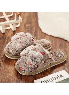 House Slippers for Women Cute,Comfy Fuzzy Memory Foam Slip On Bowknot Anti-Skid Indoor Outdoor