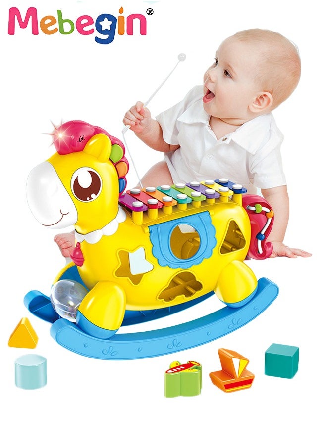 MEBEGIN Trojan Horse Early Education Intellectual Development Toys Pony Baby Newborn Toy with Light & Musics Sounds and Blocks Sensory Brick Pairing Toddler Toys for 12-18 Months  - Image 1