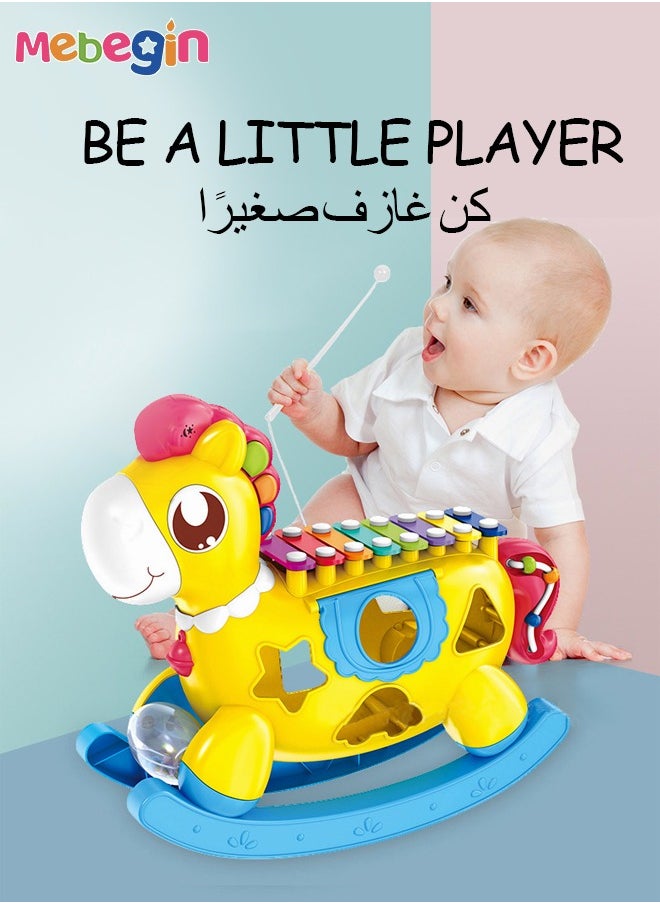 ميبيجين - طروادة هورس التعليم المبكر ألعاب التنمية الفكرية لعبة المهر الطفل حديث الولادة مع أصوات الضوء والموسيقى وكتل الطوب الحسية الاقتران طفل صغير لمدة 12-18 شهرا - Image 1