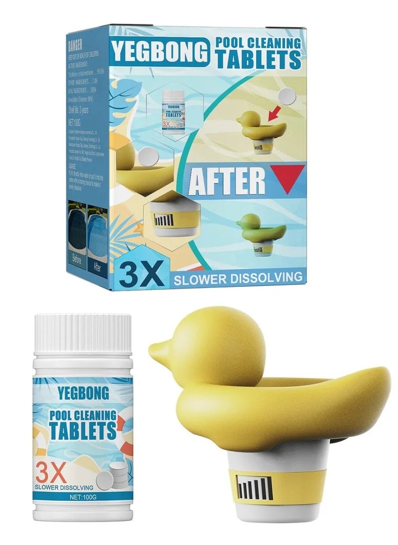 YEGBONG Pool Cleaning Float And Purifier Tablets Kit, 100g Chlorine Tablets, Chlorinating Tablets with Chlorine Floater Dispenser, Long Lasting Chlorinating Tabs, Chlorine Tabs for for Swimming Pools Hot Tubs, Swimming Pool Cleaning Tablet  - Image 1