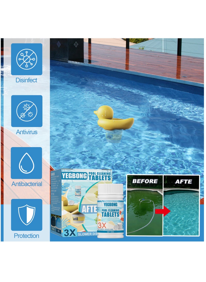 YEGBONG Pool Cleaning Float And Purifier Tablets Kit, 100g Chlorine Tablets, Chlorinating Tablets with Chlorine Floater Dispenser, Long Lasting Chlorinating Tabs, Chlorine Tabs for for Swimming Pools Hot Tubs, Swimming Pool Cleaning Tablet  - Image 3