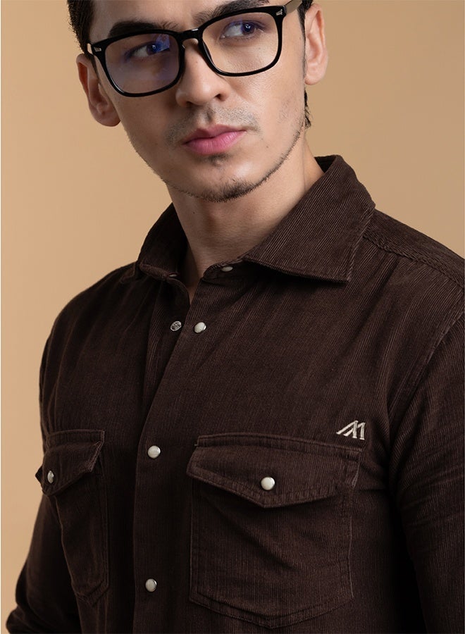 Mannerism The Velvet Corduroy Dark Brown Shirt with Sumptuous Ribbed Texture - Image 5