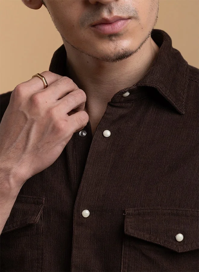 Mannerism The Velvet Corduroy Dark Brown Shirt with Sumptuous Ribbed Texture