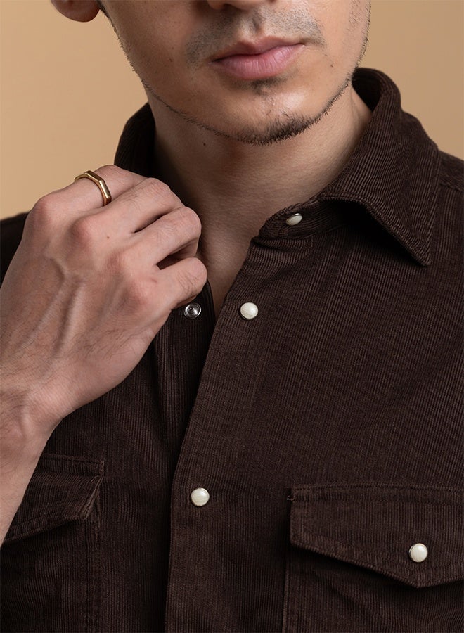 Mannerism The Velvet Corduroy Dark Brown Shirt with Sumptuous Ribbed Texture - Image 2