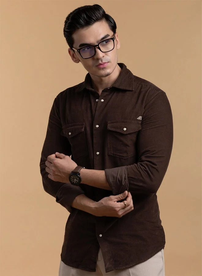 Mannerism The Velvet Corduroy Dark Brown Shirt with Sumptuous Ribbed Texture