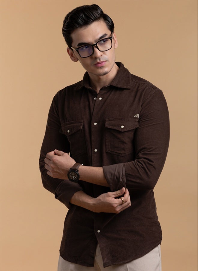 Mannerism The Velvet Corduroy Dark Brown Shirt with Sumptuous Ribbed Texture - Image 1
