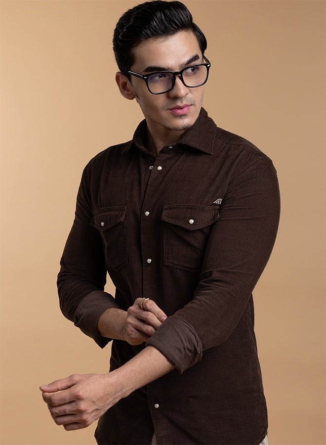 Mannerism The Velvet Corduroy Dark Brown Shirt with Sumptuous Ribbed Texture - Image 4