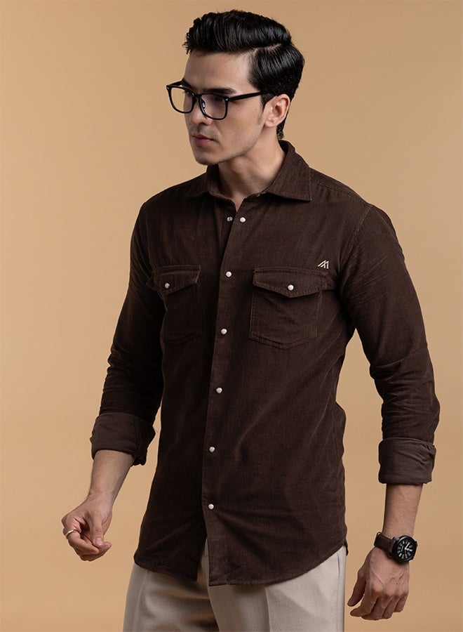 Mannerism The Velvet Corduroy Dark Brown Shirt with Sumptuous Ribbed Texture - Image 5