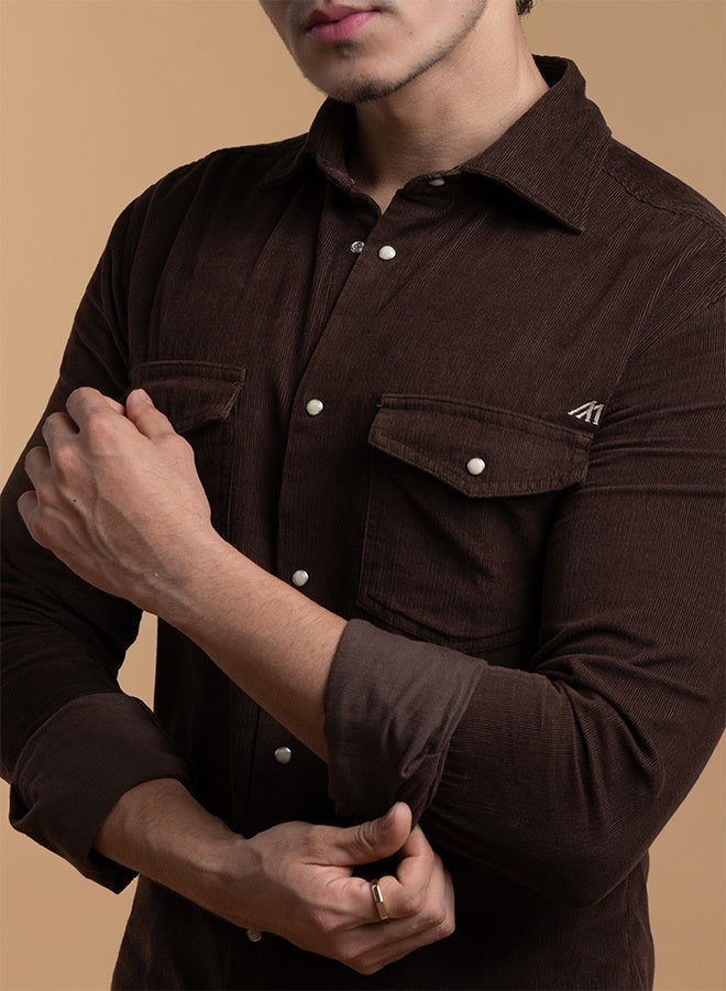 Mannerism The Velvet Corduroy Dark Brown Shirt with Sumptuous Ribbed Texture - Image 4