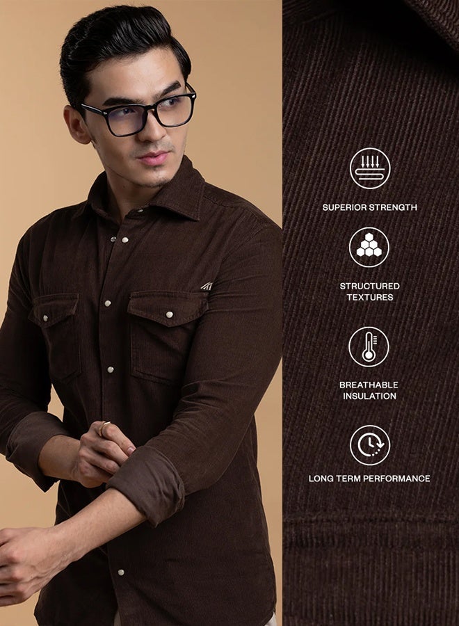 Mannerism The Velvet Corduroy Dark Brown Shirt with Sumptuous Ribbed Texture - Image 3