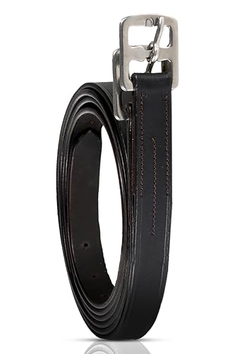 HORZE Genuine Leather English Riding Stirrup Leathers Pair | Adult Sizes - Dark Brown - 53 in - Image 1