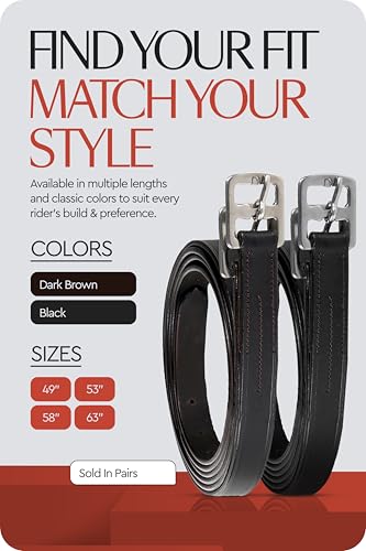 HORZE Genuine Leather English Riding Stirrup Leathers Pair | Adult Sizes - Dark Brown - 53 in - Image 2
