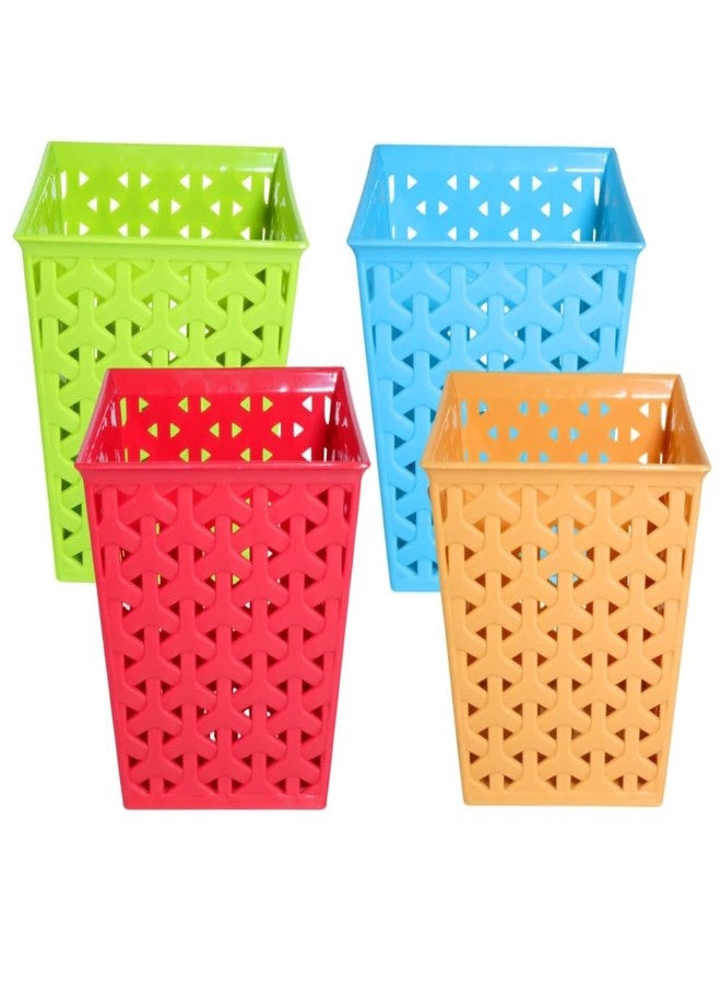 MORVI Linea Square Plastic Multipurpose Organizer For Kitchen, Bathroom, Salon, Office|Stationery,Cutlery,Pen,Makeup Brushes Holder|Hanging Toothbrush Stand |Pack Of 4 | GREEN RED BLUE PEACH - Image 1