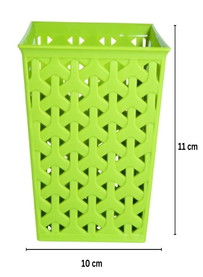 MORVI Linea Square Plastic Multipurpose Organizer For Kitchen, Bathroom, Salon, Office|Stationery,Cutlery,Pen,Makeup Brushes Holder|Hanging Toothbrush Stand |Pack Of 4 | GREEN RED BLUE PEACH - Image 3
