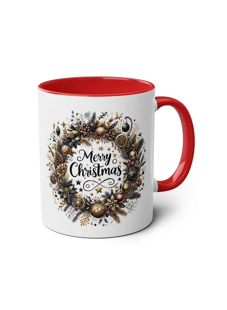 RYN 1pc 11OZ Ceramic Merry Christmas Coffee Mug - Double-Sided Printed Holiday Cup, Festive Gift for Men & Women, Ideal for Office, Dorm, School - Seasonal Tea & Coffee Mug red - Image 1