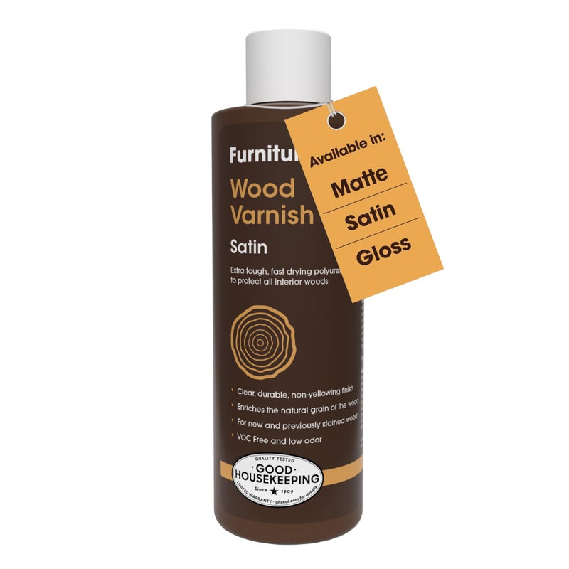 Furniture Clinic Wood Varnish | Satin | Polyurethane Waterproof Coating | Water Based Clear Coat | Wood Sealer for Indoor & Outdoor Furniture | Perfect for Chairs, Tables, Cabinets | 250ml / 8.5 Oz - Image 1