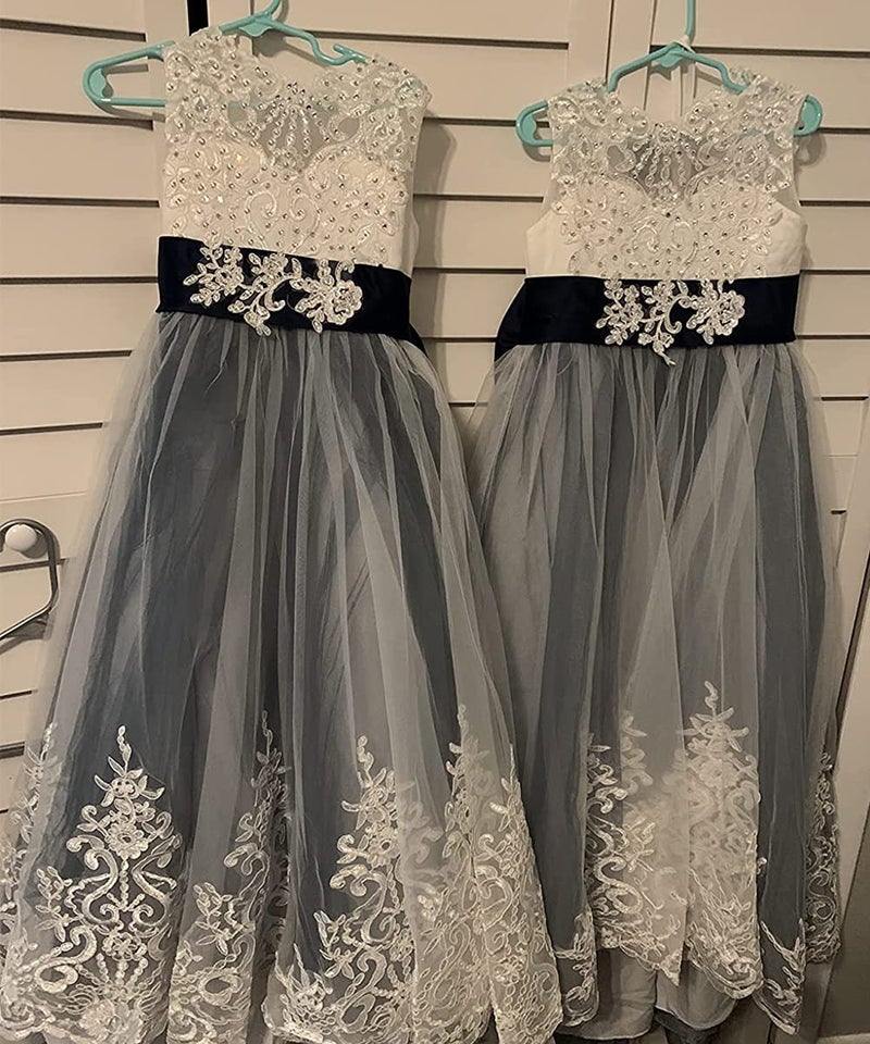 WDE Princess Navy Long Girls Pageant Dresses Kids Prom Puffy Tulle Ball Gown US 8 - Image 3