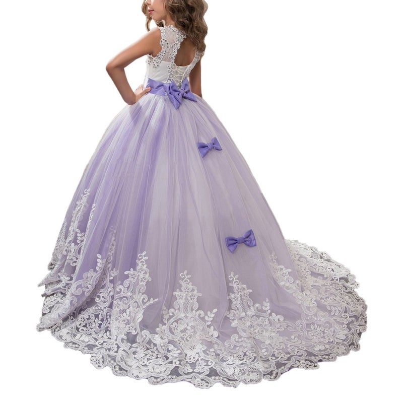 WDE Princess Navy Long Girls Pageant Dresses Kids Prom Puffy Tulle Ball Gown US 8 - Image 2