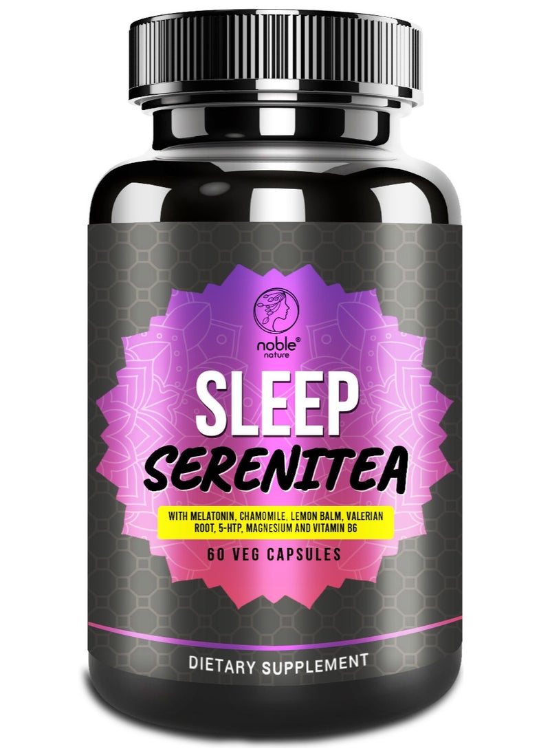 نوبل نيتشر نوم هادئ - مع الميلاتونين، والبابونج، وبلسم الليمون، وحشيشة الهر، و5-هيدروكسيتريبتوفان، والمغنيسيوم، وفيتامين ب6 - 60 كبسولة نباتية - Image 1