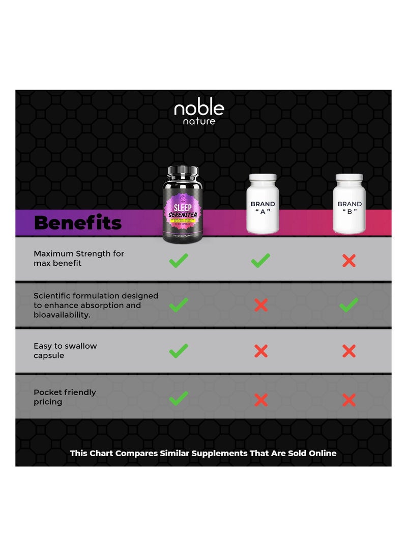 نوبل نيتشر نوم هادئ - مع الميلاتونين، والبابونج، وبلسم الليمون، وحشيشة الهر، و5-هيدروكسيتريبتوفان، والمغنيسيوم، وفيتامين ب6 - 60 كبسولة نباتية - Image 3