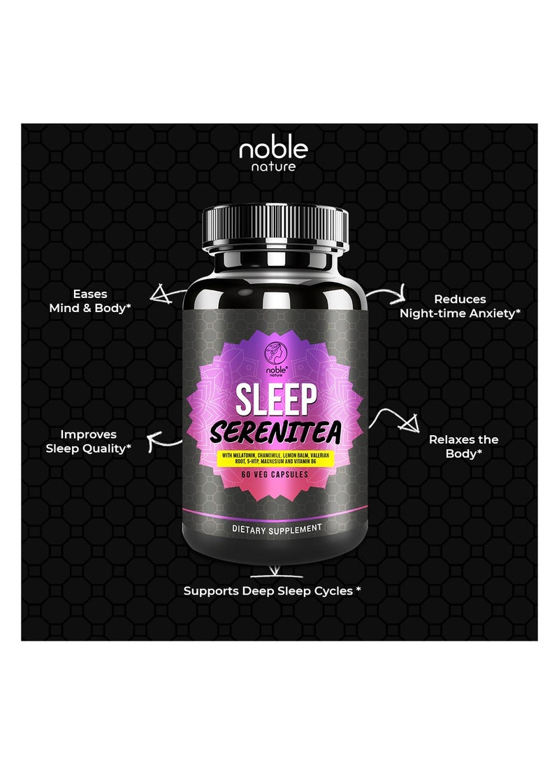 نوبل نيتشر نوم هادئ - مع الميلاتونين، والبابونج، وبلسم الليمون، وحشيشة الهر، و5-هيدروكسيتريبتوفان، والمغنيسيوم، وفيتامين ب6 - 60 كبسولة نباتية - Image 4