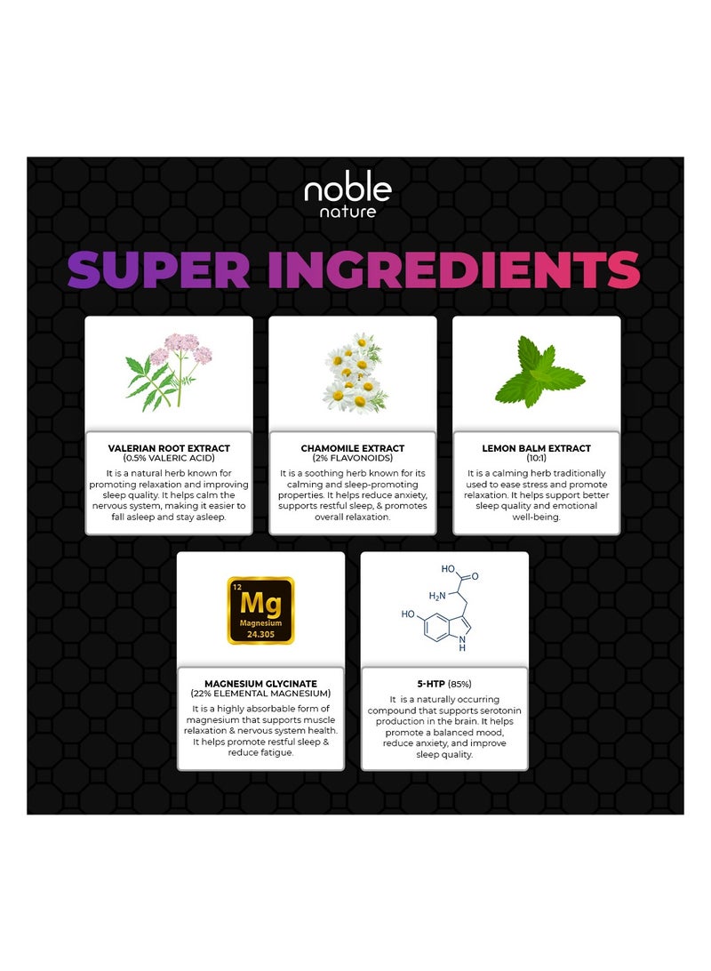 نوبل نيتشر نوم هادئ - مع الميلاتونين، والبابونج، وبلسم الليمون، وحشيشة الهر، و5-هيدروكسيتريبتوفان، والمغنيسيوم، وفيتامين ب6 - 60 كبسولة نباتية - Image 5