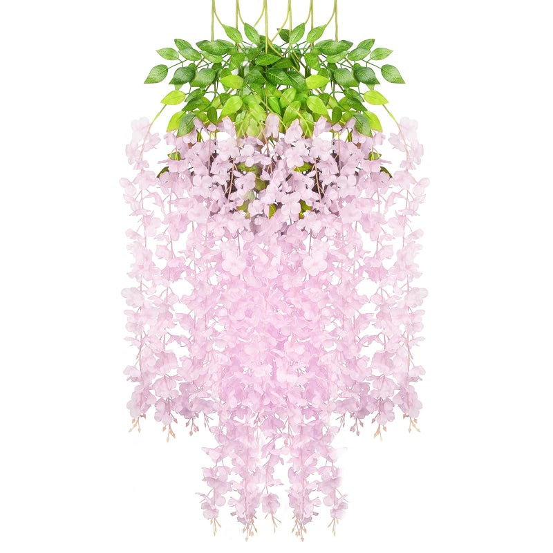 Luerbi 5 Pack Pink Wisteria Hanging Flowers Garland  3.77 Feet Pink Artificial Wisteria Flower Vines  Fake Pink Wisteria  Pink Flower Vines for Backdrop  Pink Trailing Flower  Pink Hanging Flower Decor - Image 1