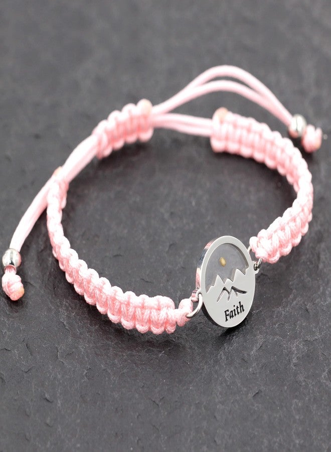 Uloveido Light Pink Braided Bracelets with Round Mountain Mustard Seed Charm, Inspirational Faith Bracelet for Women (Pink) - Image 3