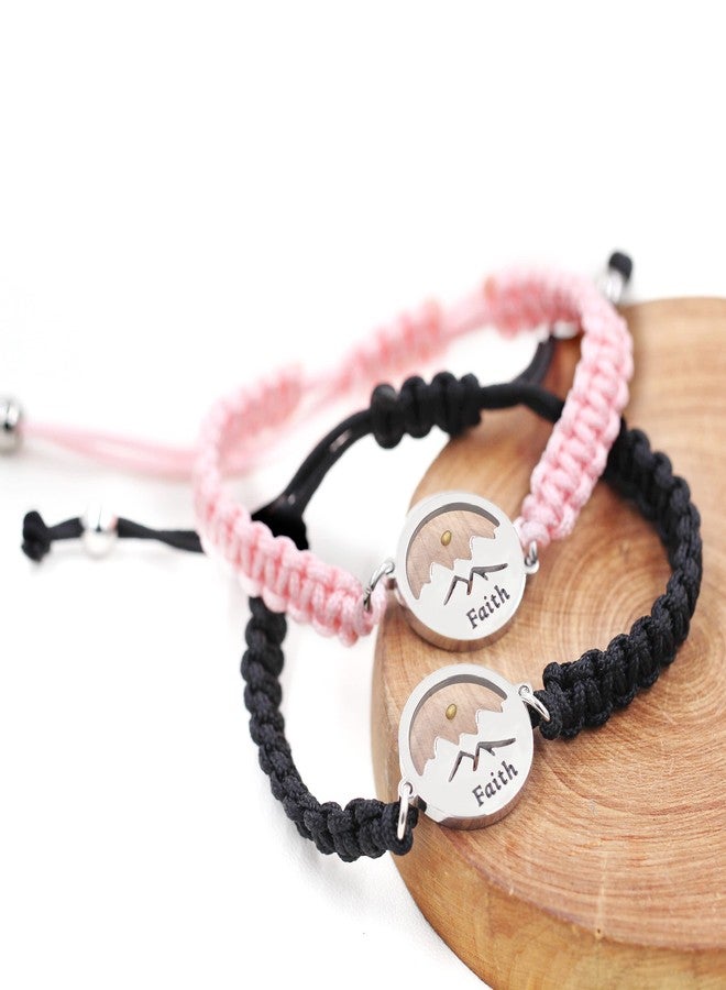 Uloveido Light Pink Braided Bracelets with Round Mountain Mustard Seed Charm, Inspirational Faith Bracelet for Women (Pink) - Image 5