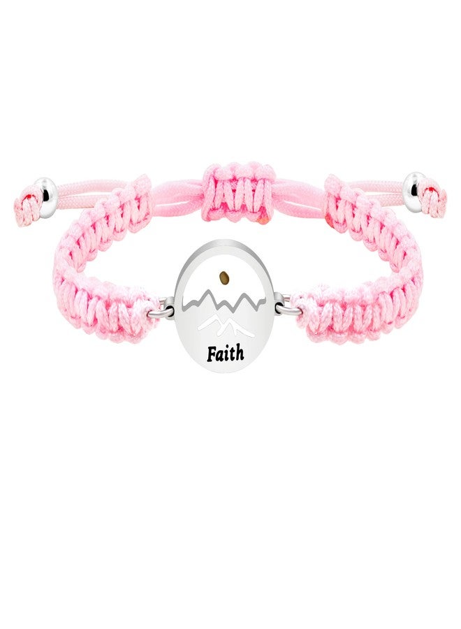 Uloveido Light Pink Braided Bracelets with Round Mountain Mustard Seed Charm, Inspirational Faith Bracelet for Women (Pink) - Image 1