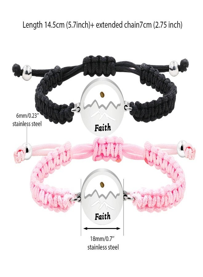 Uloveido Light Pink Braided Bracelets with Round Mountain Mustard Seed Charm, Inspirational Faith Bracelet for Women (Pink) - Image 4