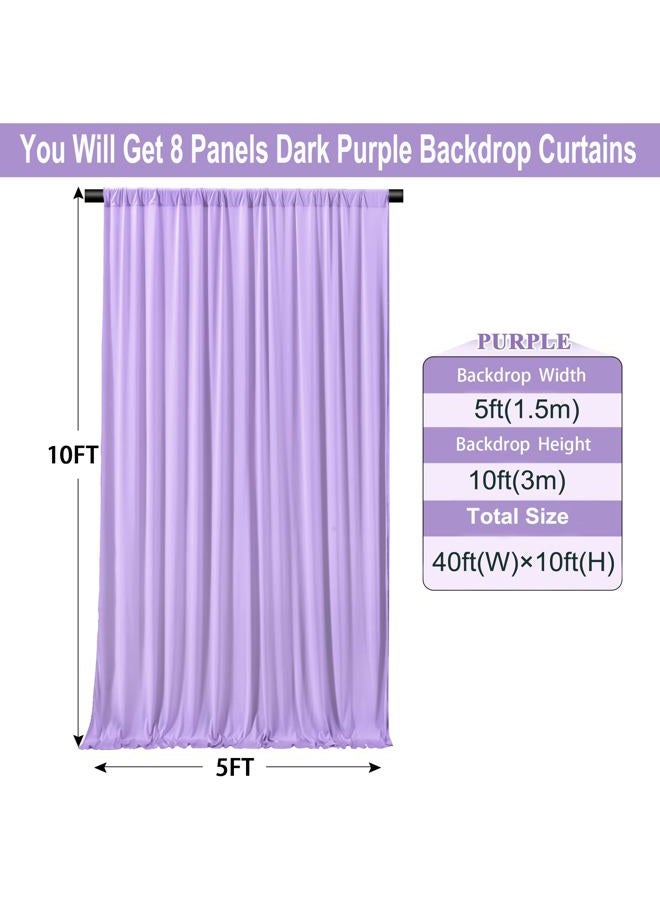 NSSONBEN ستارة خلفية لافندر خالية من التجاعيد 40 قدم × 10 قدم للحفلات، 8 لوحات 5 × 10 قدم من بوليستر ناعم وحريري باللون الأرجواني الفاتح لالتقاط الصور لعيد الميلاد، حفلة استقبال المولود، عيد الأم، تصوير الزفاف - Image 3