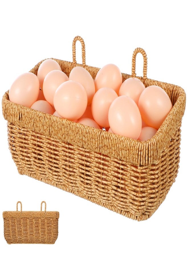 PRETYZOOM Woven Hanging Wall Baskets, Small Boho Natural Wicker Storage Organizer with 2 Hooks, Home Kitchen Bathroom Rattan Basket for Fruits, Food, Towel - 11 inch - Image 1