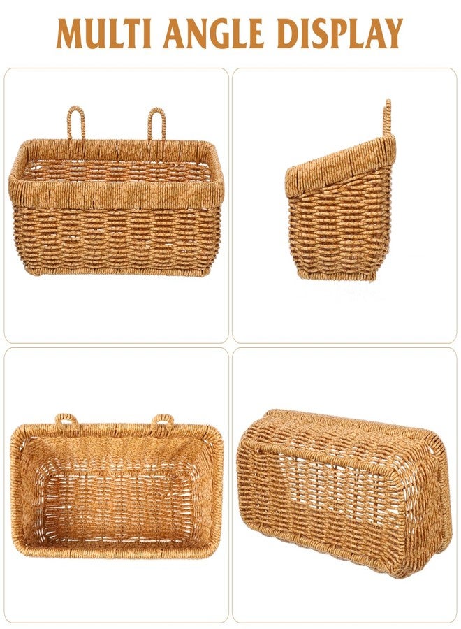 PRETYZOOM Woven Hanging Wall Baskets, Small Boho Natural Wicker Storage Organizer with 2 Hooks, Home Kitchen Bathroom Rattan Basket for Fruits, Food, Towel - 11 inch - Image 3