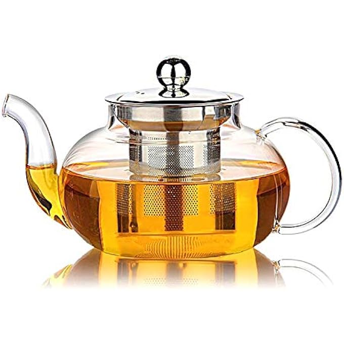 Hiware Glass Teapot With Stainless Steel Infuser  Lid Borosilicate Glass Tea Pot Stovetop Safe Blooming  Loose Leaf Teapots 27 Oz - Image 1