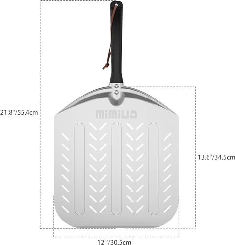 Mimiuo 12 x 14 Inch Perforated Aluminum Pizza Peel – Professional Pizza Spatula with Non-Stick Surface, Lightweight Turning Shovel for Oven & Grill, Ideal for Crispy Crust Baking - Image 2