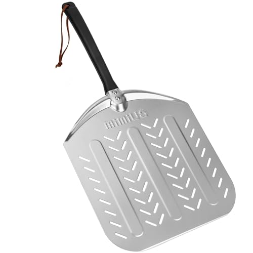 Mimiuo 12 x 14 Inch Perforated Aluminum Pizza Peel – Professional Pizza Spatula with Non-Stick Surface, Lightweight Turning Shovel for Oven & Grill, Ideal for Crispy Crust Baking - Image 1