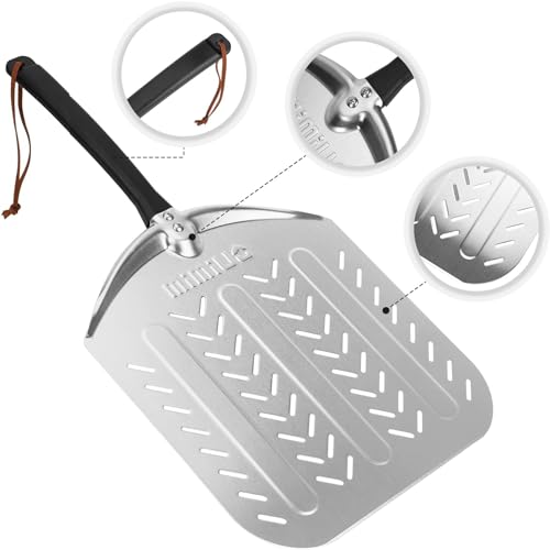 Mimiuo 12 x 14 Inch Perforated Aluminum Pizza Peel – Professional Pizza Spatula with Non-Stick Surface, Lightweight Turning Shovel for Oven & Grill, Ideal for Crispy Crust Baking - Image 3