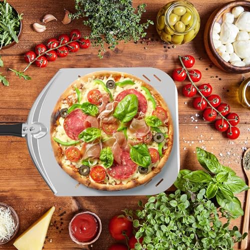 Mimiuo 12 x 14 Inch Perforated Aluminum Pizza Peel – Professional Pizza Spatula with Non-Stick Surface, Lightweight Turning Shovel for Oven & Grill, Ideal for Crispy Crust Baking - Image 4