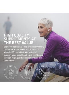 Bronson Vitamin K2 D3 Mk7 Supplement Nongmo Formula 5000Iu 125 Mcg Vitamin D3  90 Mcg Vitamin K2 Mk7 Easy To Swallow Vitamin D  K Complex 120 Tablets  - Image 5