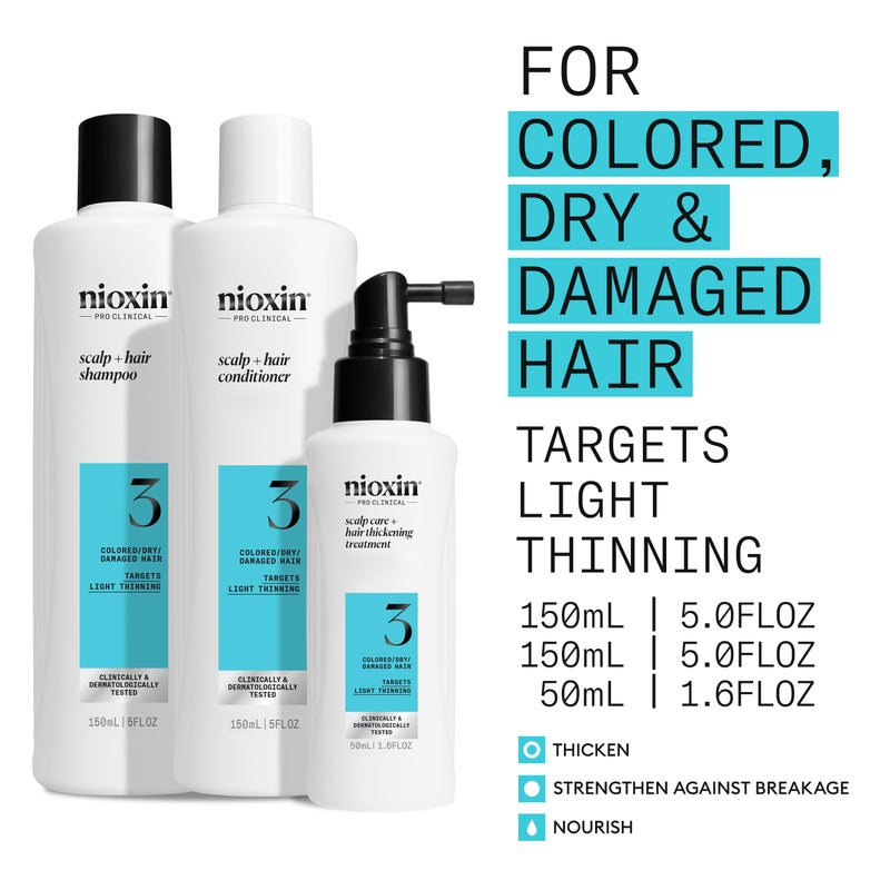 Nioxin Scalp + Hair Thickening System 3 | For Colored or Damaged Hair with Light Thinning | With Niacinamide and Biotin | Trial Size | 1 Month Supply - Image 3