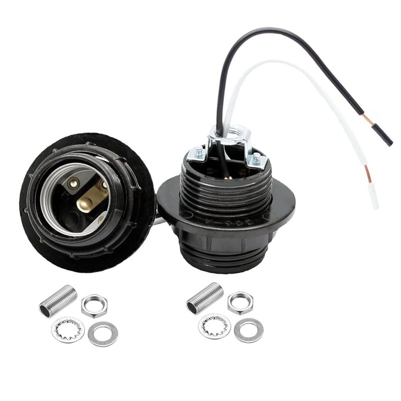 SVDK SVDK E26 E27 Light Socket Bakelite Threaded Medium Base Lamp Holder with Shade RingPhenolic Medium Base E26 Fixture Socket with 6 Wire Lead for Incandescent Led Light Bulbs Replacement 2