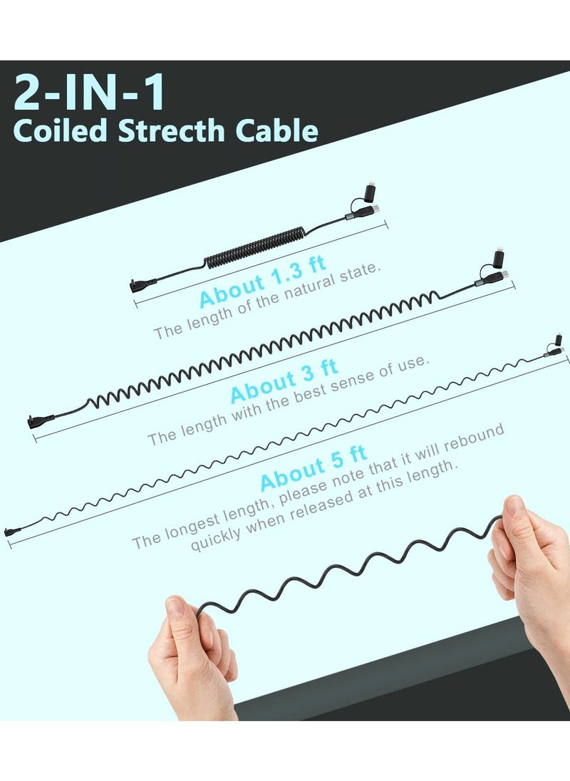 Generic - Coiled Lightning Cable Coiled USB C to USB C/Lightning Charger Cable 60W for iPhone 15 2-in-1 for iPhone/iPad/Android/Laptop Fast Charging Cord for CarPlay Android Auto Short USB C Cables - Image 1